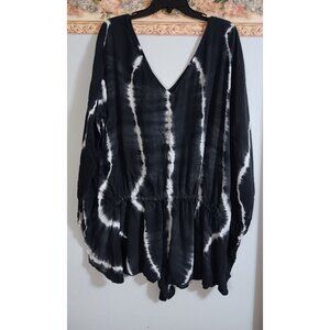 Elan Large Oversized Black Tie Dye Beach Travel Vacation Pool Pull On Romper